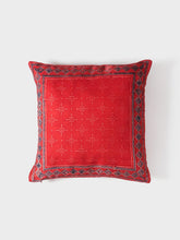 Ajrakh Silk Cushion Cover Red Indigo Border - 12x12 - Eyaas